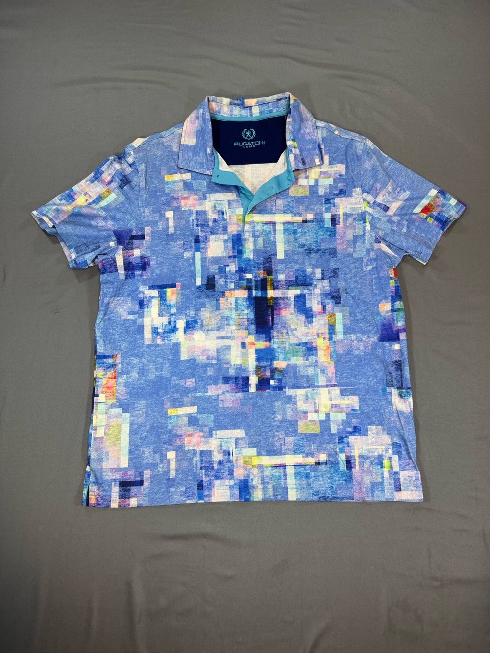 Bugatchi Multicolor Pixel-Print Polo in Blue - Picture 2 of 6